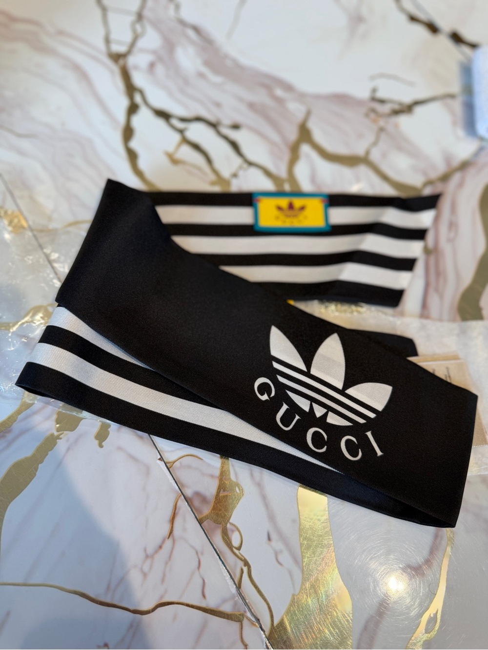 Gucci Black and White Logo Silk Scarf